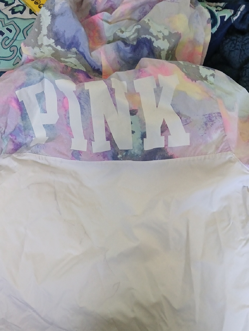 PINK **RARE**  by Victoria's Secret Pastel Tie-Dye Anorak Hooded Windbreaker